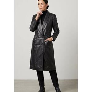 Vtg 90s Global Identity leather Coat womens S black Long 90s Trench Matrix Y2K